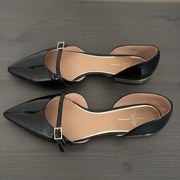 Linea Paolo Demi D'Orsay Flat Pointed Toe Black Patent Leather Size 9.5 - Picture 2 of 11